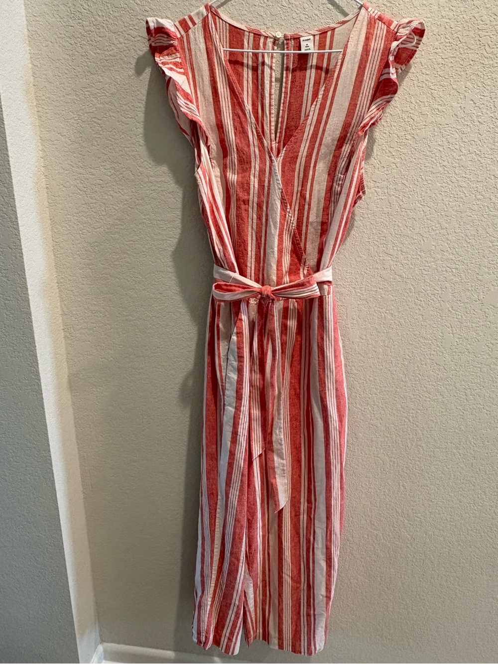 Old Navy Red and White Striped Pantsuit with Tie Waist